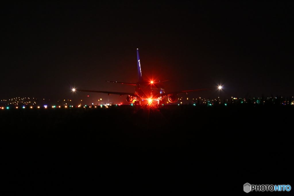 仙台空港　夜景　ＡＮＡ　離陸