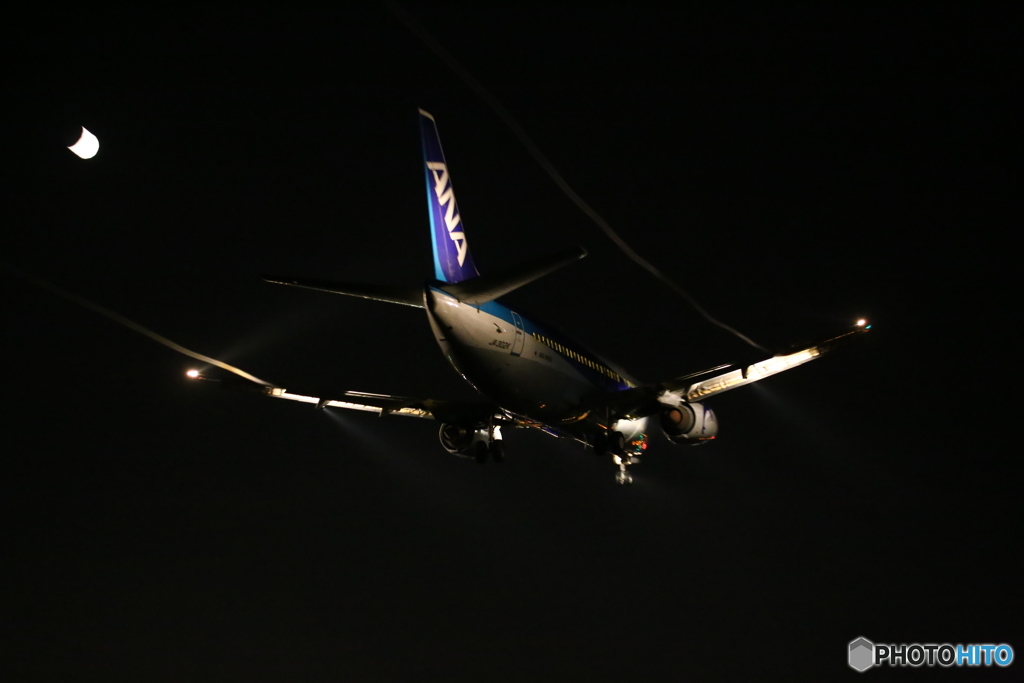 仙台空港　夜景　着陸