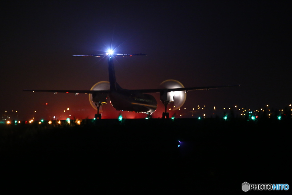 仙台空港　夜景　ANA　離陸