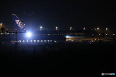 仙台空港　夜景　ＡＮＡ　離陸