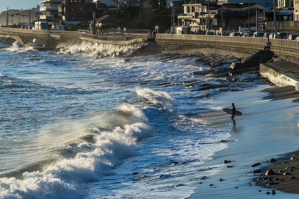 台風19号後の稲村ヶ崎