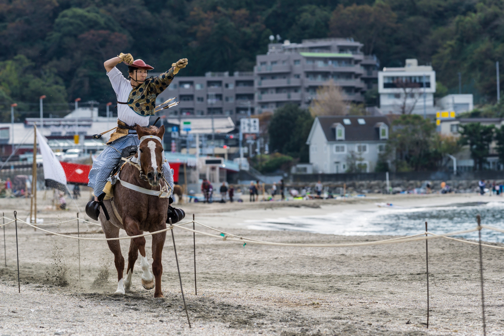 逗子海岸　流鏑馬　練習風景