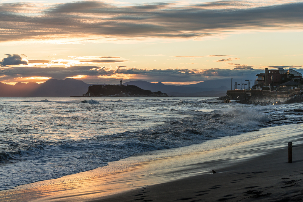 台風19号後の稲村ヶ崎