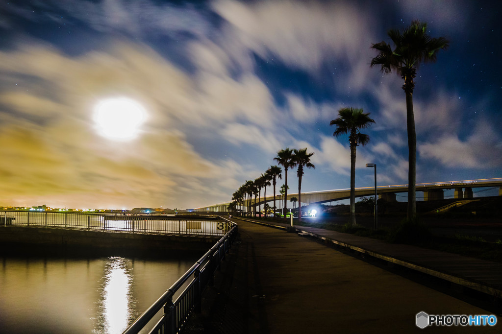 月夜の海辺