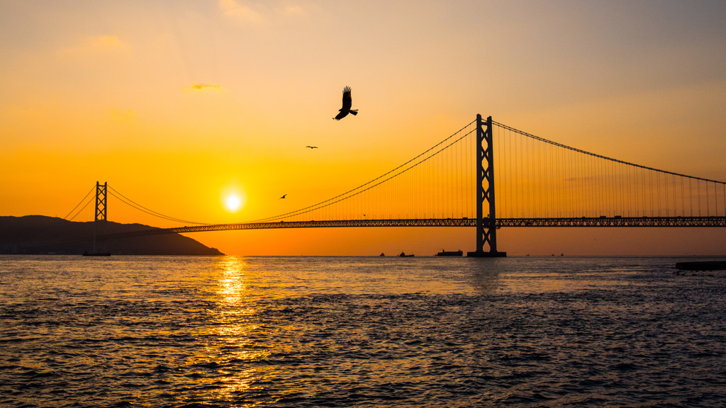 明石海峡の夕陽
