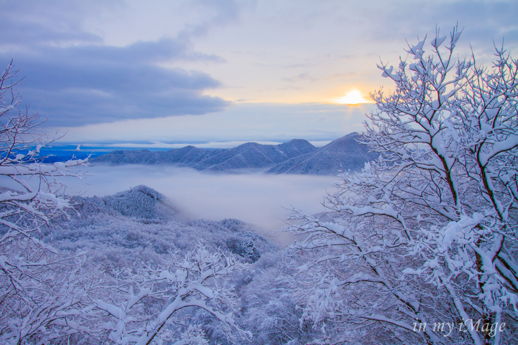 雪と朝陽と雲海と