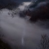 小川の上を流れる雲海
