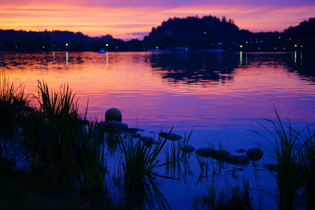 千波湖の夕焼け