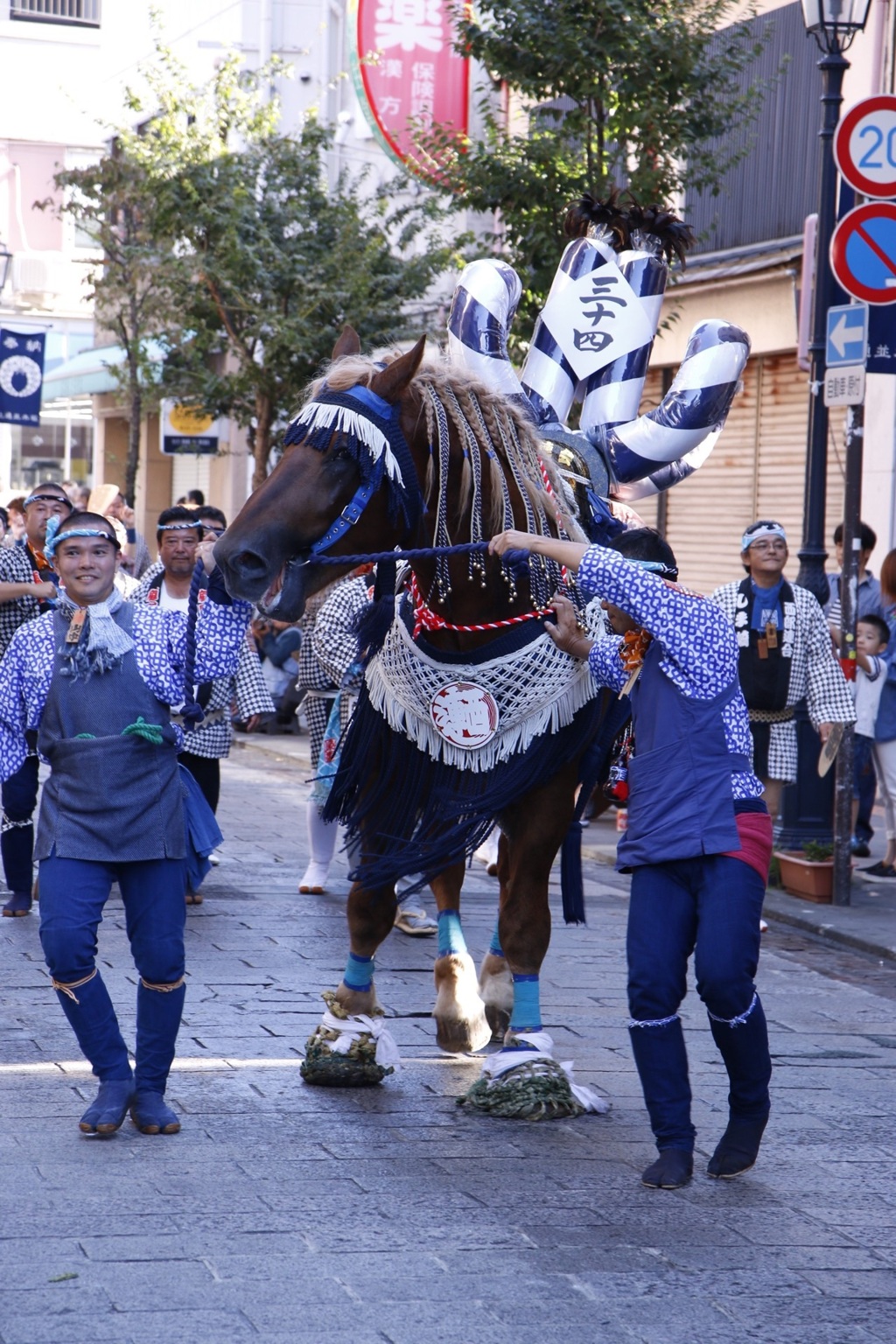 march in procession with horse.