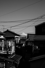 住宅街の富士