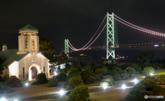 夜の明石海峡大橋