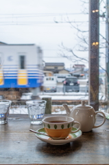 馴染みの喫茶店で。