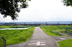 多摩川河川敷からモノレールを