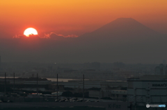 富士山と沈む太陽