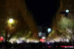 イチョウ並木のライトアップ　P1080462