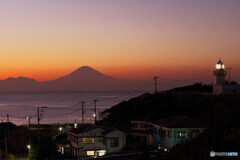 城ヶ島の夕景～城ヶ島灯台と富士山