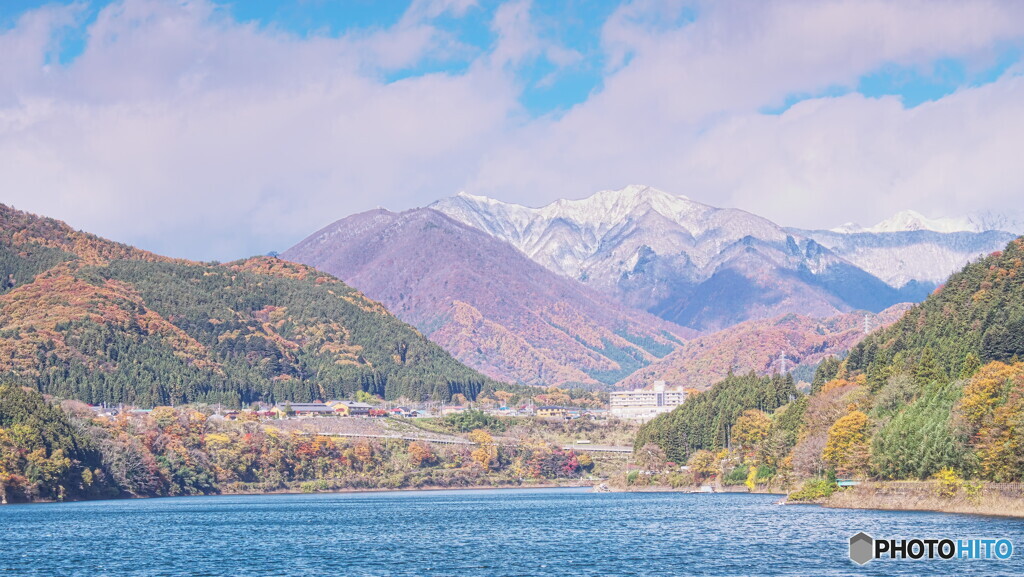 赤谷湖で三国連山を望む
