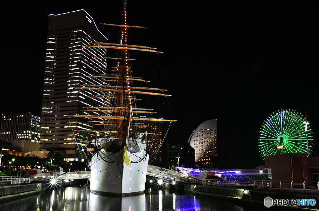 ライトアップされた日本丸　DSC_6269