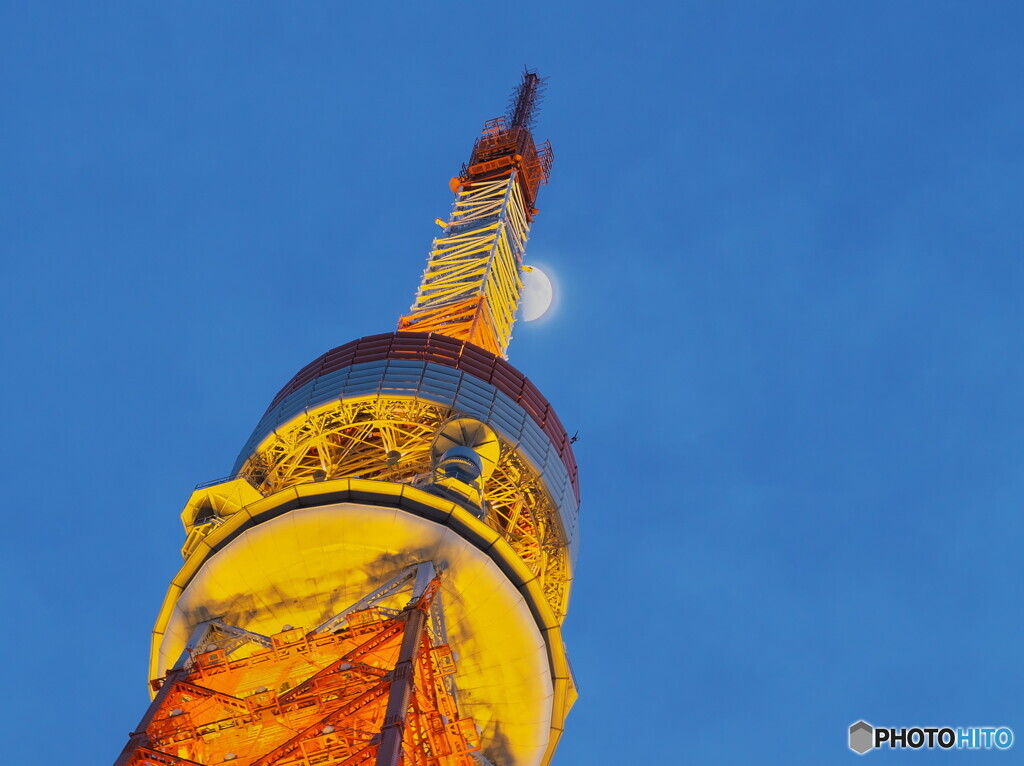 東京タワーと月～ライトアップ後
