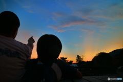 息子と夕日