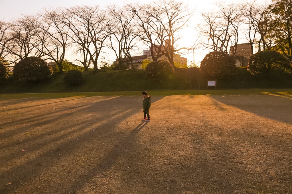 西日の差す公園にて
