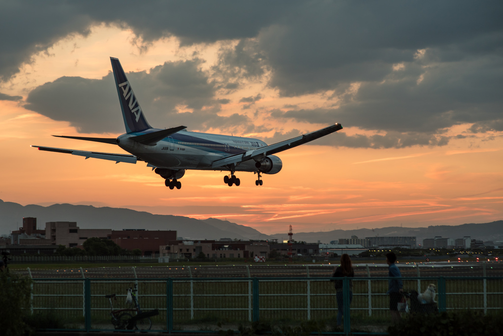 夕暮れの到着便。　「Boeing 767-300」