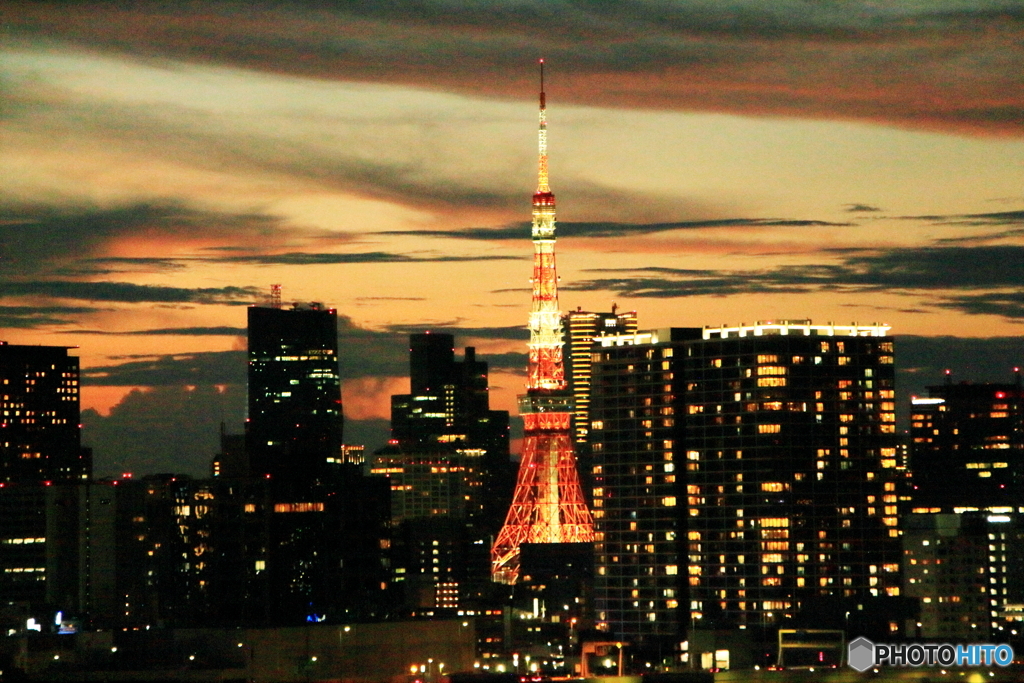 夕方のビル群