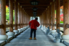 お堂の紅葉（自分も紅く）