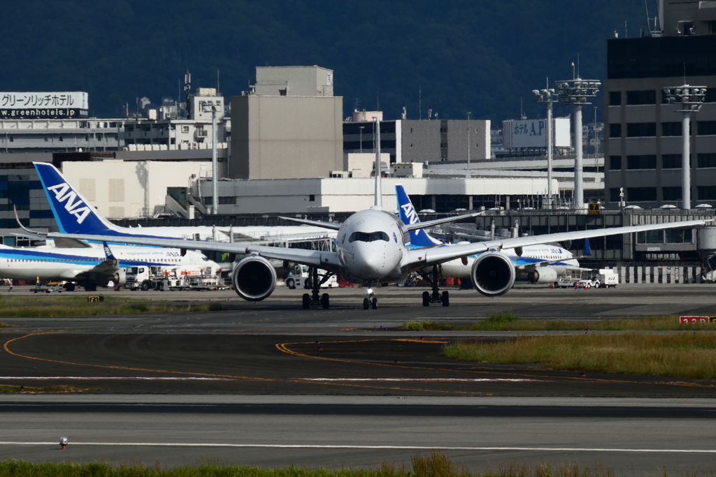 滑走路へ移動中