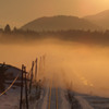 雪と霧の夕暮れ