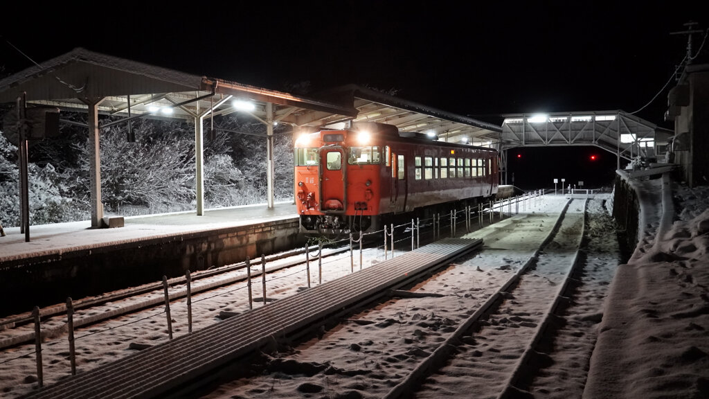 大晦日雪の駅