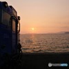夕陽と列車