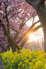 桜と菜の花の道