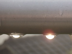 物干しざおに水滴