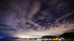 出雲崎の夜景と星空