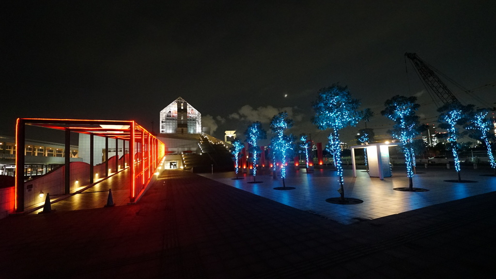 晴海埠頭の夜景、手持ち撮影SEL1635GM