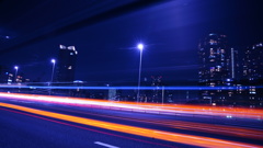 スカイツリーとの光跡コラボ/佃大橋夜景