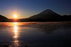 薄氷の水面、金色の夜明け