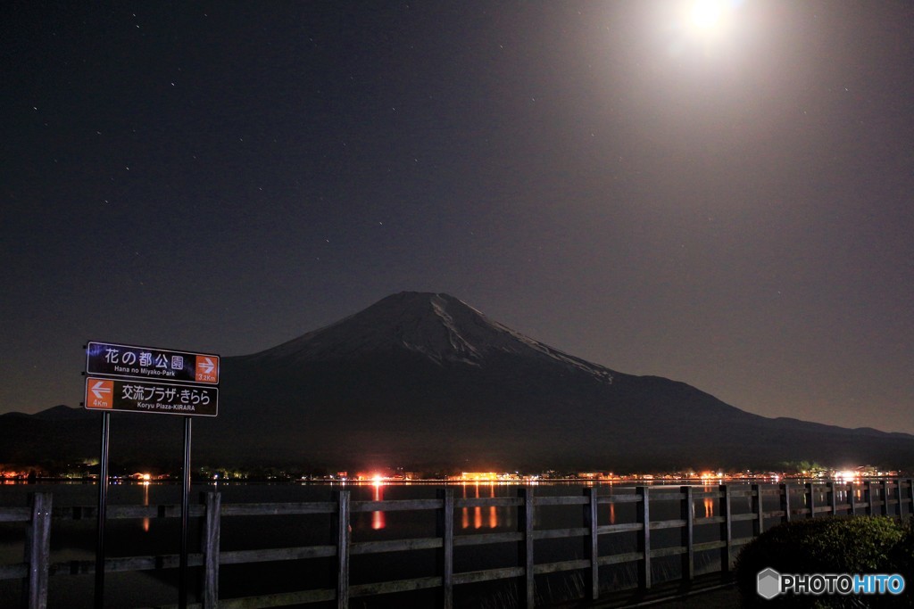 月明かりの湖畔にて…。