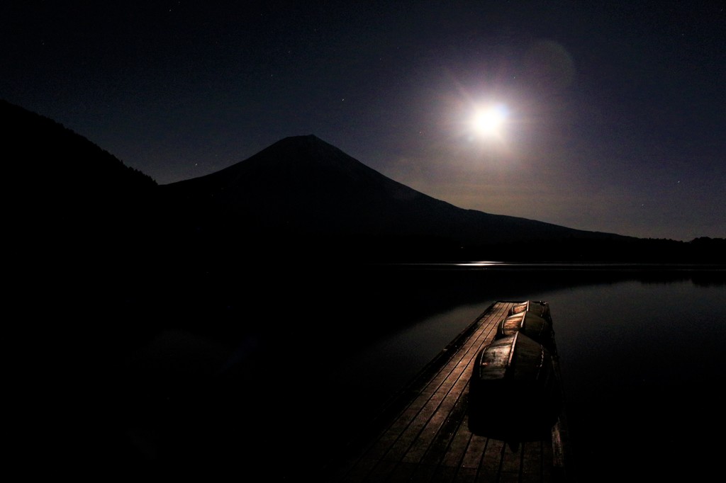 湖畔で迎える月夜