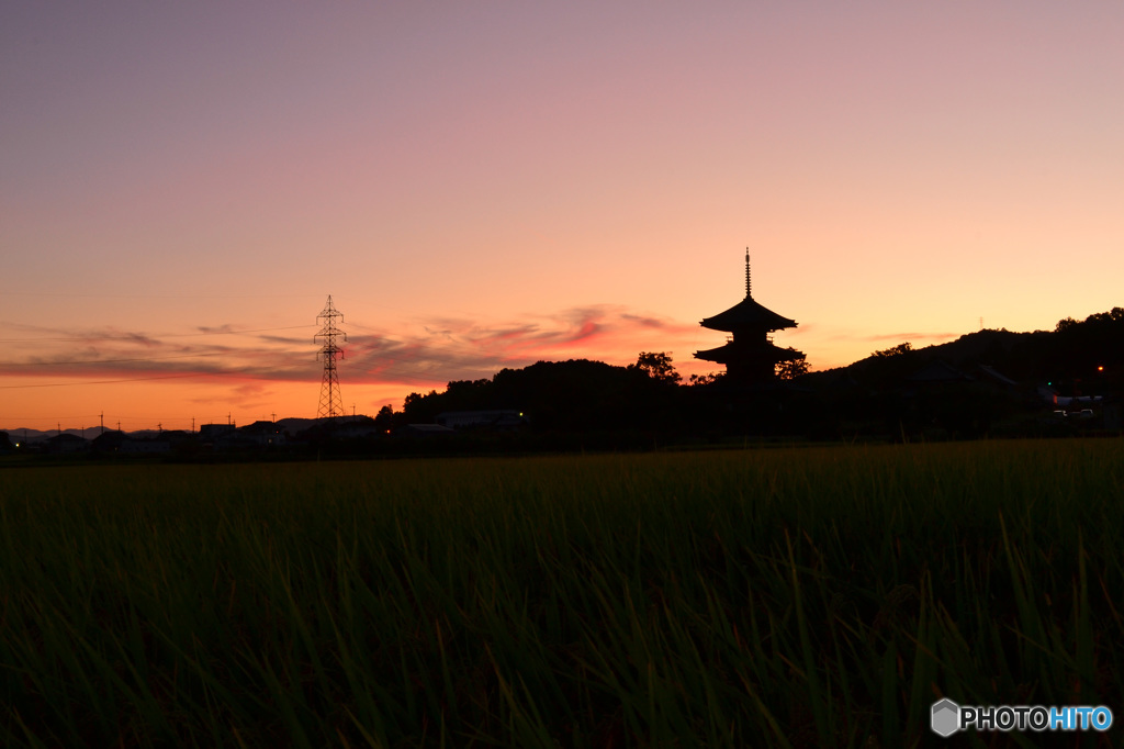 法起寺_夕焼け