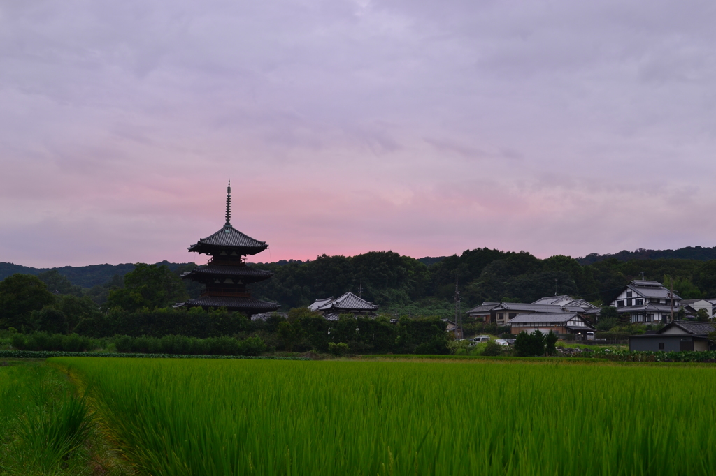 法起寺_夕焼け