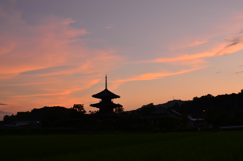 法起寺_夕焼け