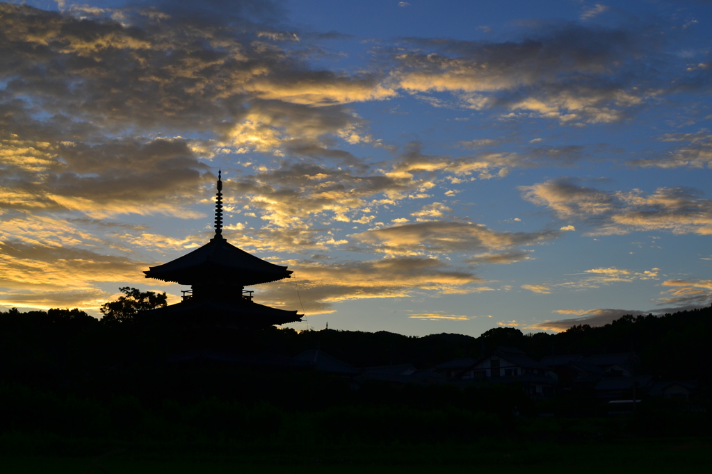 法起寺_夕焼け