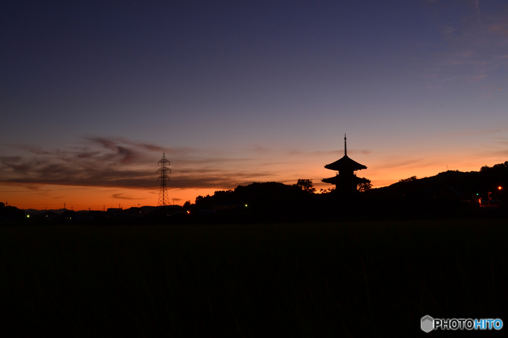 法起寺_夕焼け