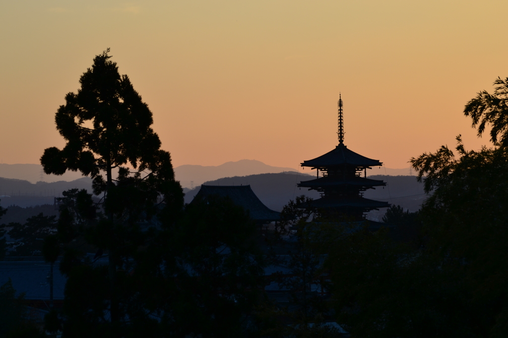 法隆寺_夕焼け