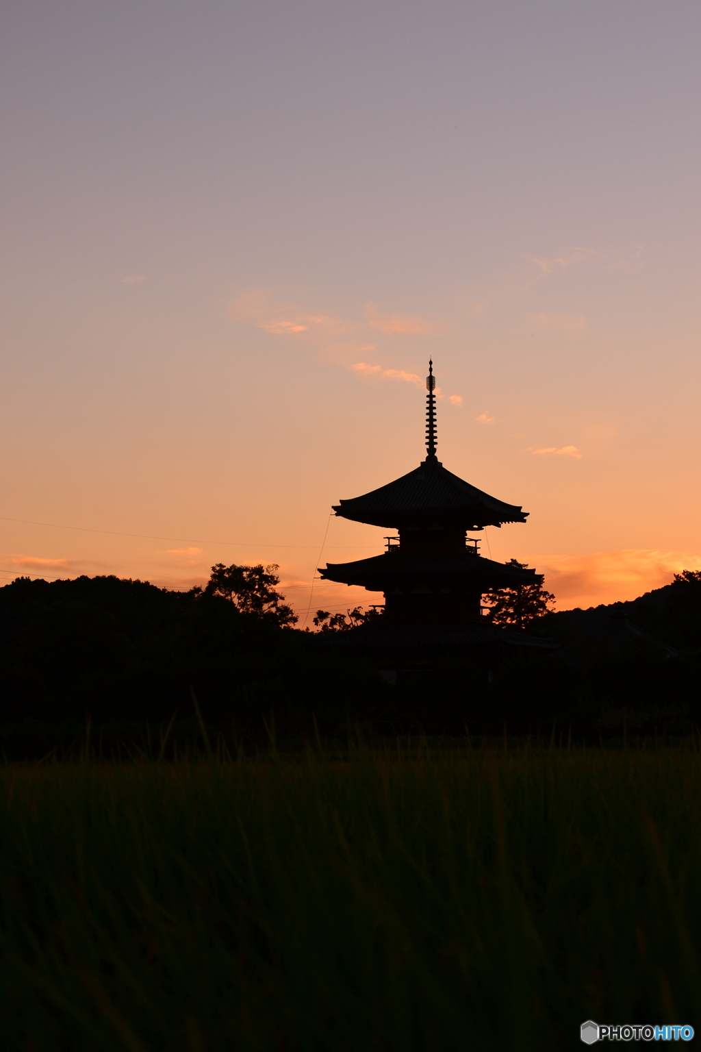 法起寺_夕焼け