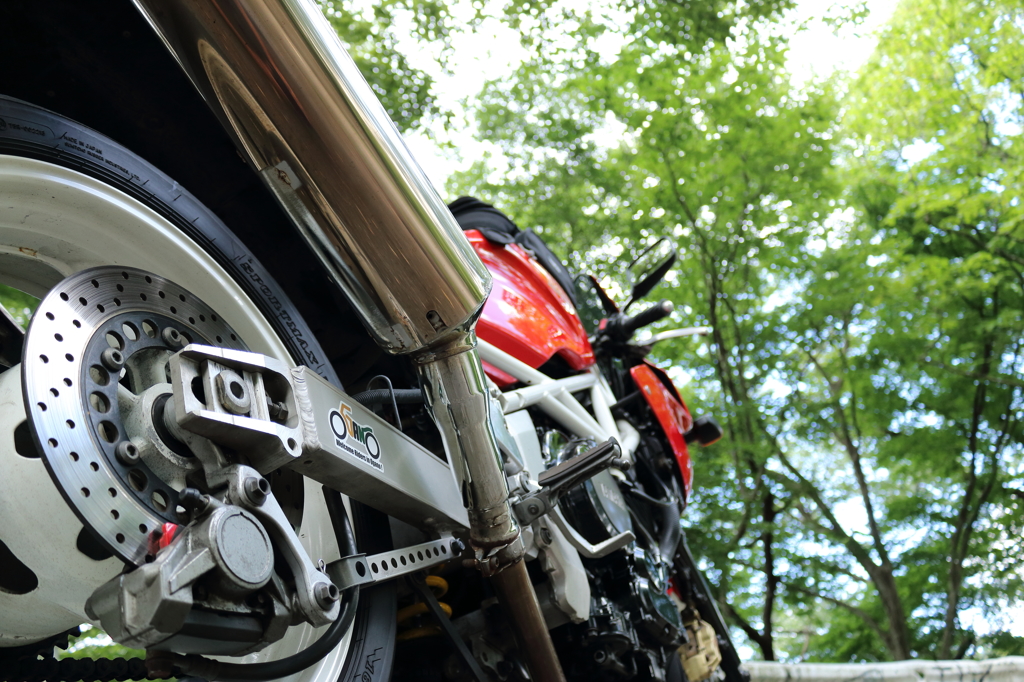 緑とバイクと