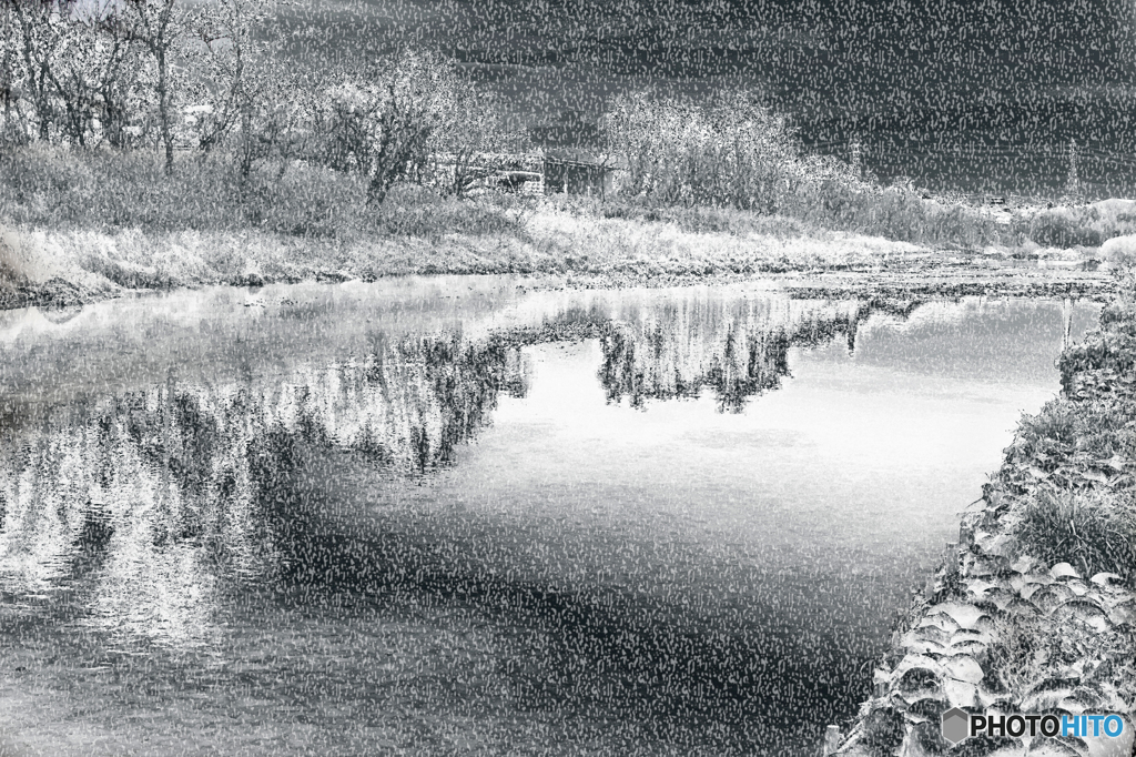 河川敷 (1)_絵画調・水彩画・スマートブラシツール・降雪