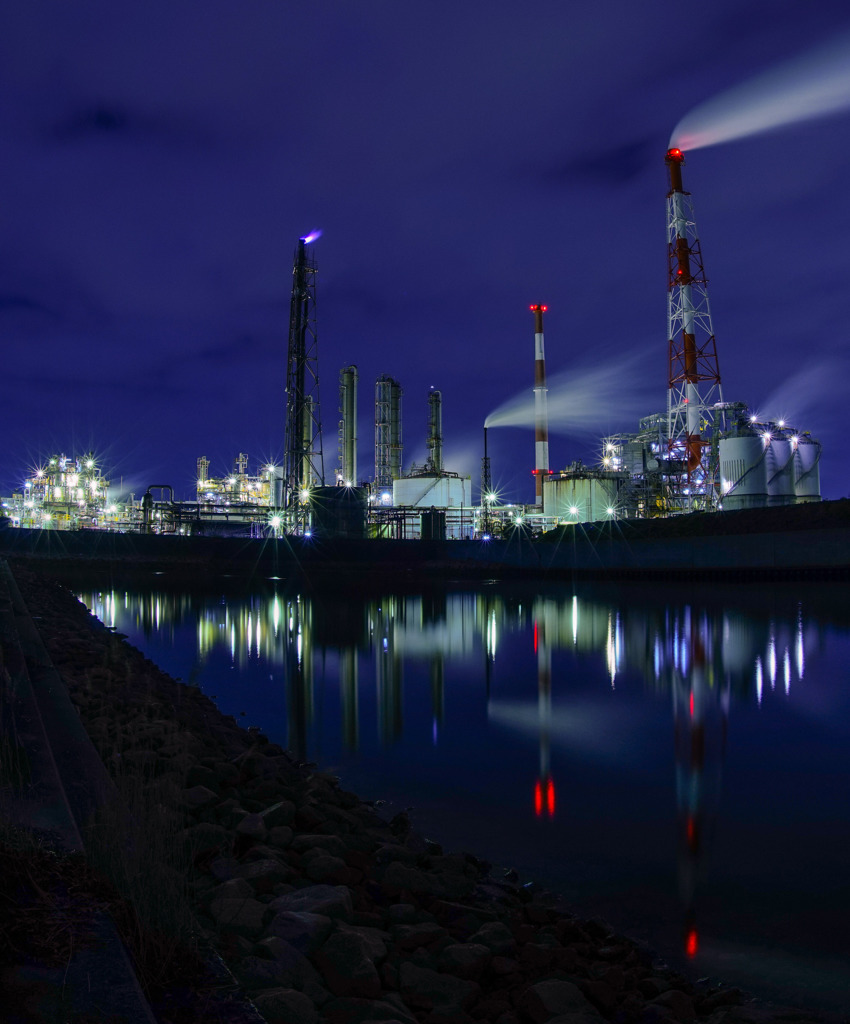 Reflection of factory nightview